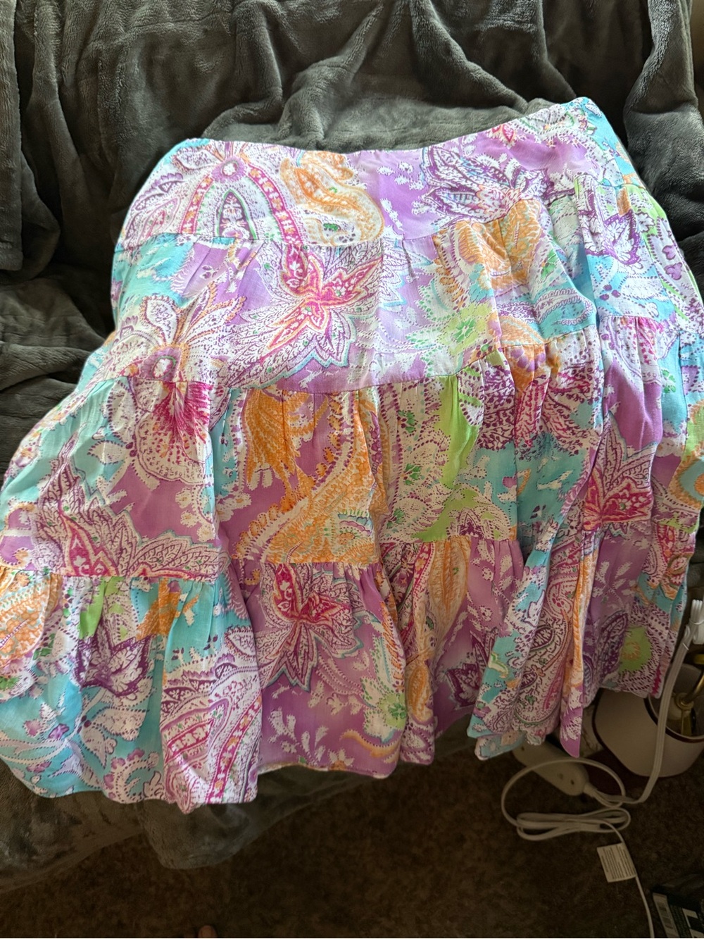 Lauren Boho Tiered Paisley Print Skirt and top -Purple Multi
